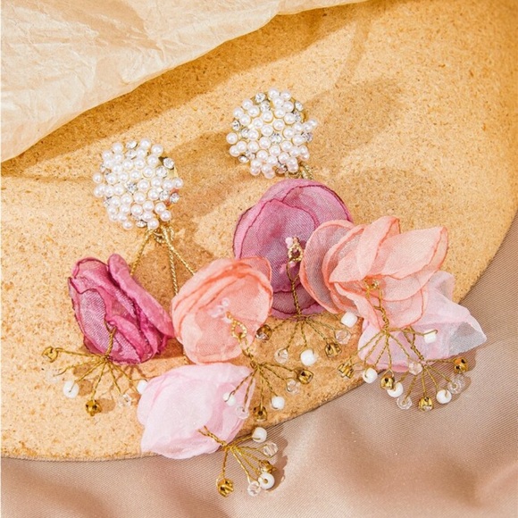 Anthro Floral Statement Earrings with Pearls - Picture 3 of 4